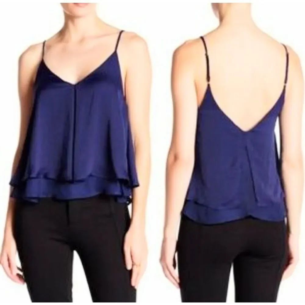 Valette dark blue layered double V tank top sz S